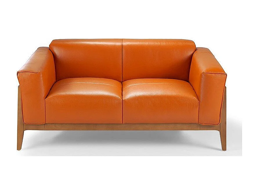 Canapé 3 places bois noyer et cuir Kilane-Couleur Aqua 10 Orange