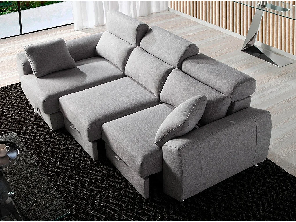 Canapé d'angle droit tissu gris Kaninawa