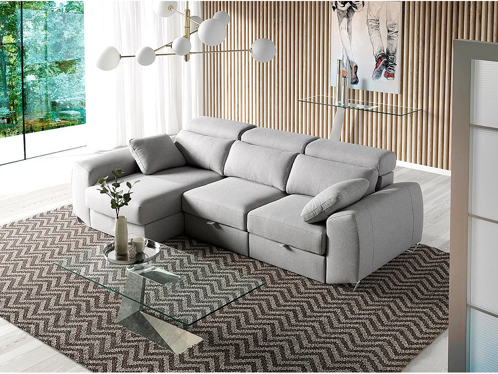 Canapé d'angle droit tissu gris Kaninawa