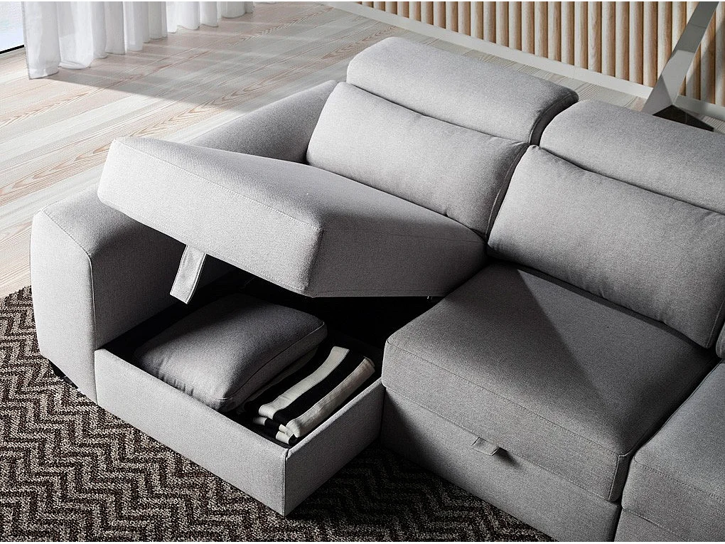 Canapé d'angle droit tissu gris Kaninawa