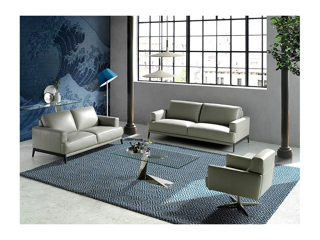 Canapé 3 places cuir et pieds acier noir inoxydable Yaro-Couleur Cuir Piel noir