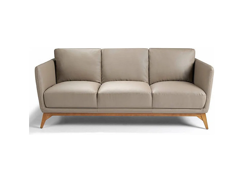 Kila eigentijdse 3-zitsbank in gewatteerd leer en walnoothout-Kleur Aqua 18 Donker Taupe