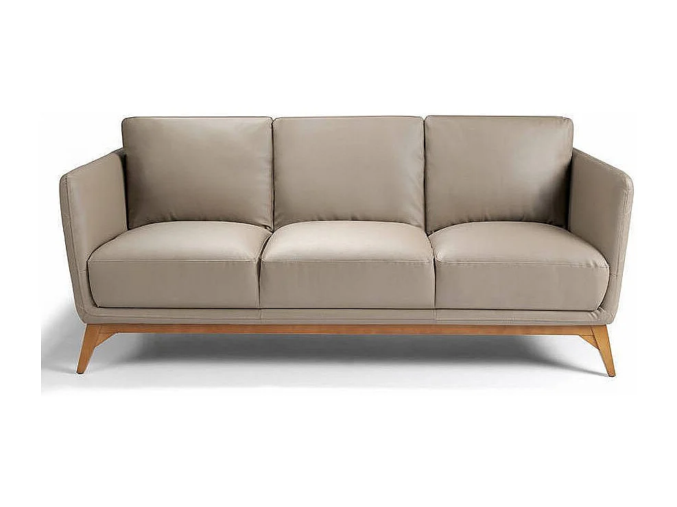 Canapé 3 places contemporain cuir capitonné et bois noyer Kila-Couleur Aqua 18 Taupe foncé