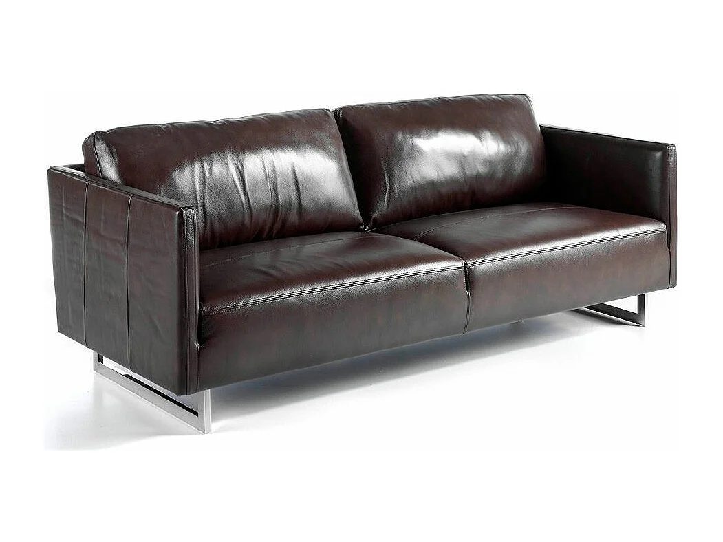 Canapé 3 places cuir de bovin et pieds acier chromé inoxydable Miro-Couleur Cuir Piel crema