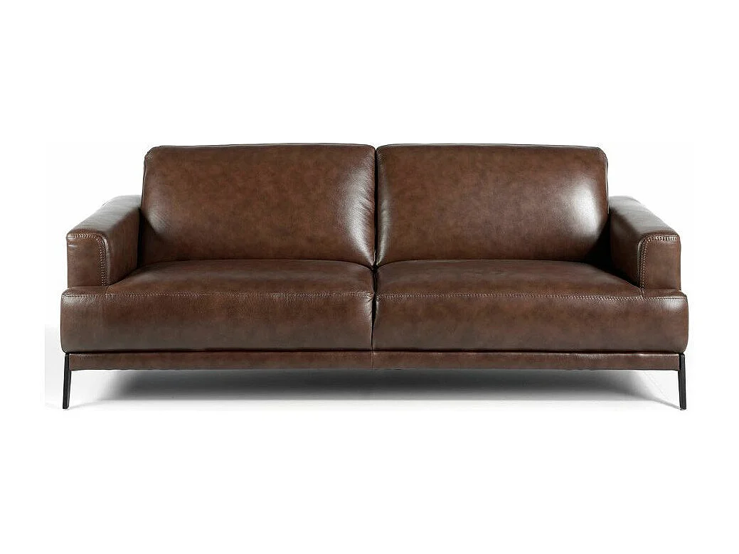 Canapé 3 places cuir et pieds acier noir inoxydable Yaro-Couleur Cuir Piel burdeos