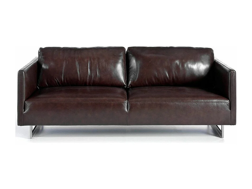 Canapé 3 places cuir de bovin et pieds acier chromé inoxydable Miro-Couleur Cuir Piel blanc