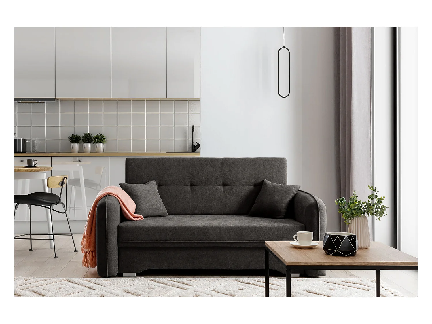 Petit canapé convertible original tissu anthracite Lany 155cm