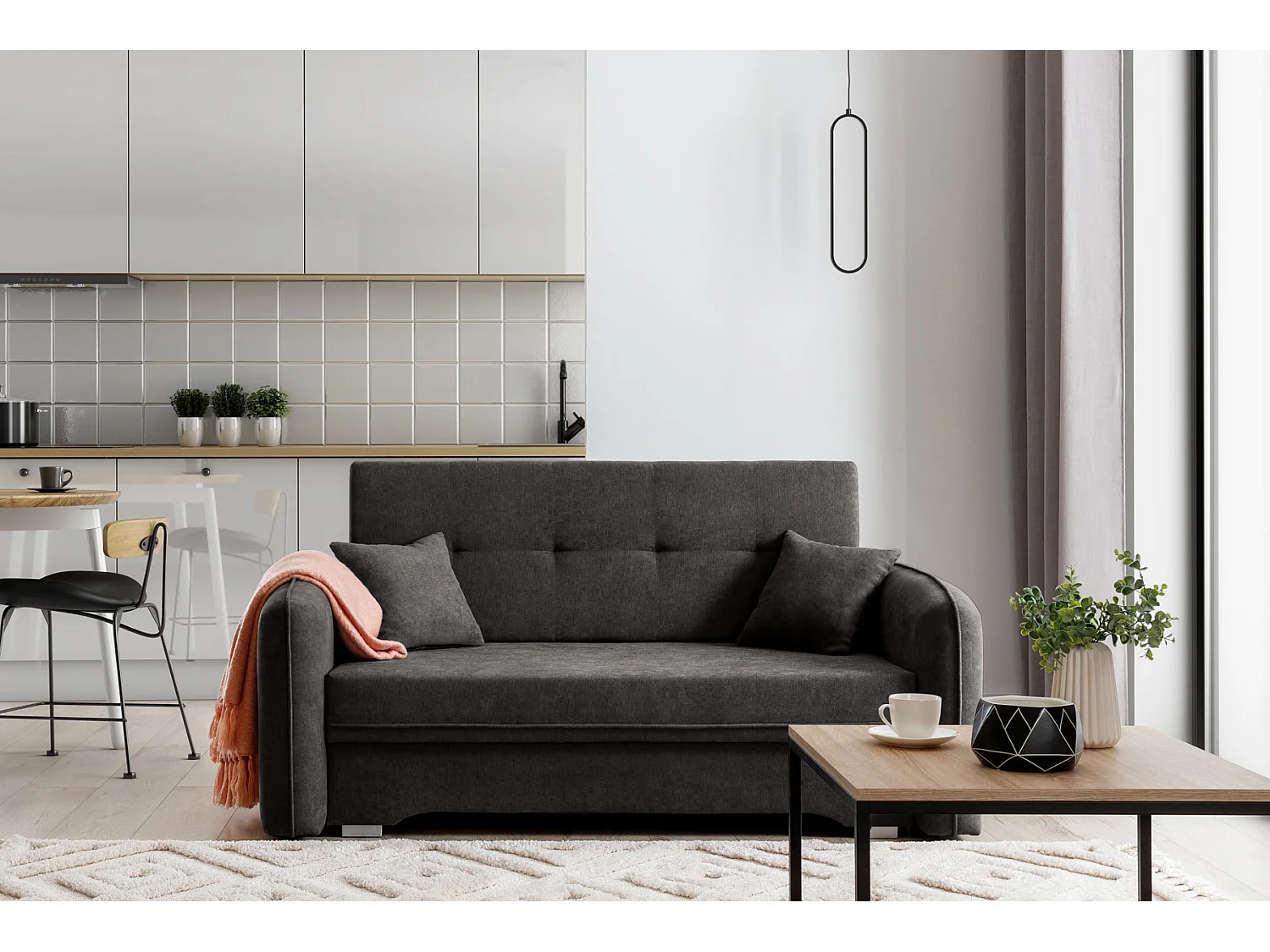 Petit canapé convertible original tissu anthracite Lany 155cm