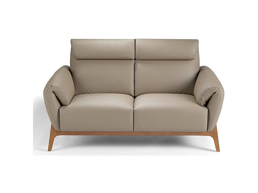 Canapé 2 places contemporain capitonné bois noyer et cuir Bima-Couleur Aqua 10 Orange