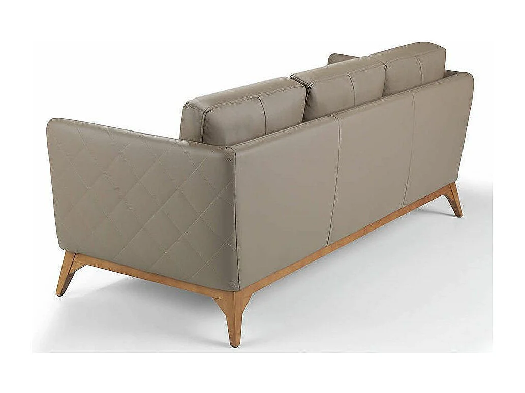 Canapé 3 places contemporain cuir capitonné et bois noyer Kila-Couleur Aqua 61 Bleu clair