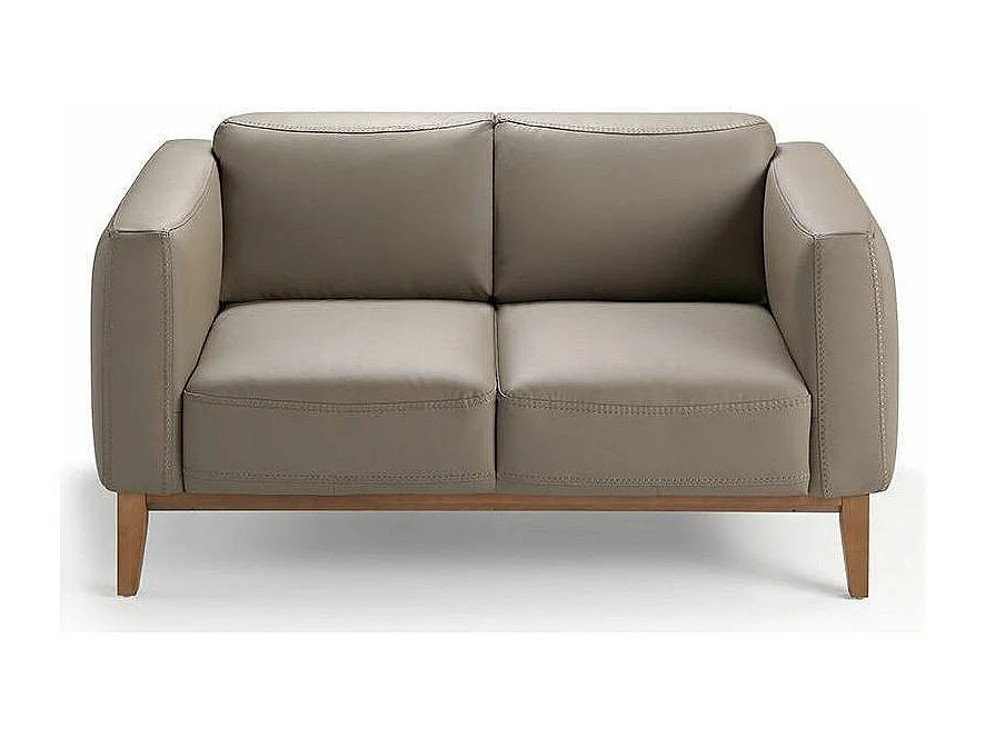 Canapé 2 places cuir et pieds bois noyer Kina-Couleur Cuir Piel crema