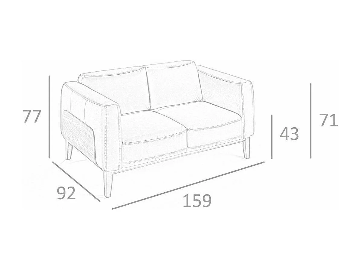 Canapé 2 places cuir et pieds bois noyer Kina-Couleur Cuir Piel crema