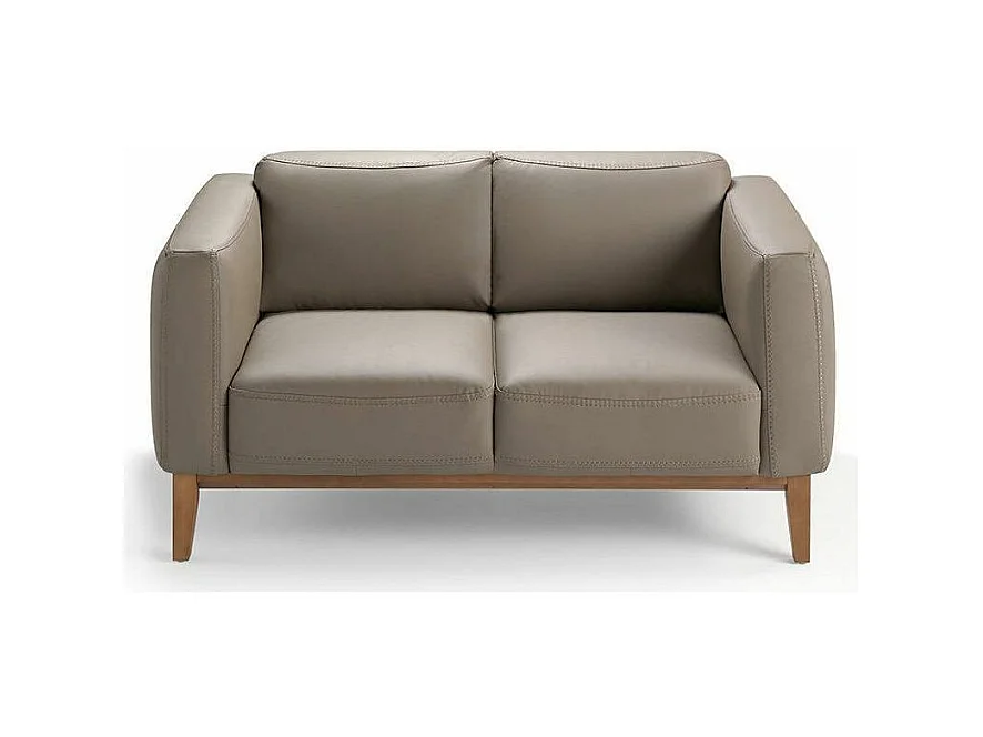 Canapé 2 places cuir et pieds bois noyer Kina-Couleur Cuir Piel crema