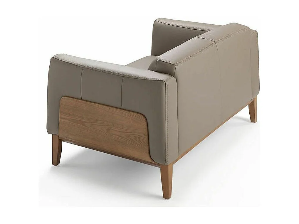 Canapé 2 places cuir et pieds bois noyer Kina-Couleur Cuir Piel crema