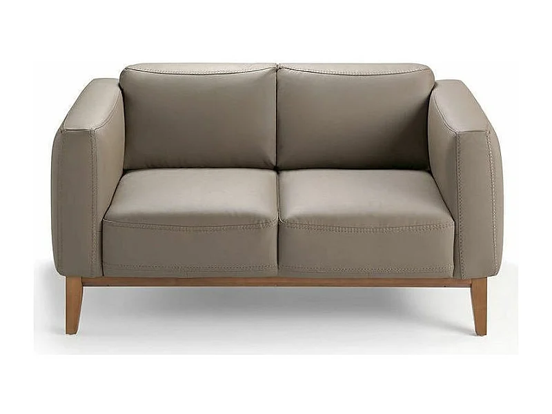 Canapé 2 places cuir et pieds bois noyer Kina-Couleur Cuir Piel crema