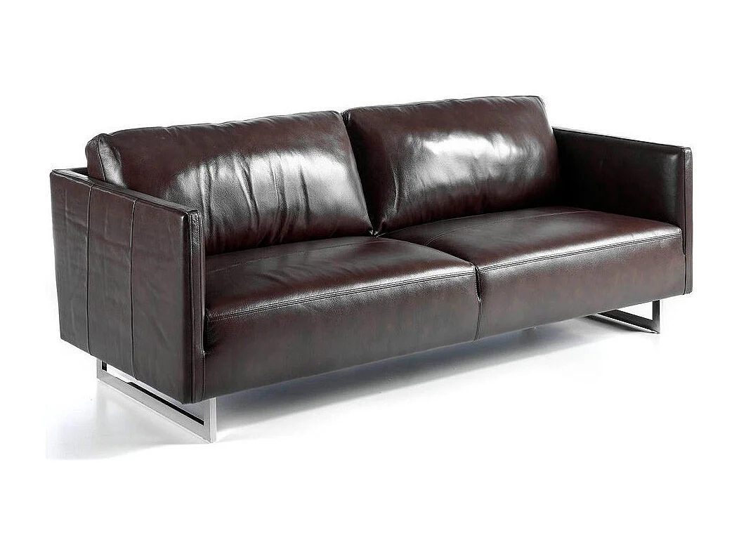 3-zitsbank in rundleer en RVS chroomstalen poten Miro-Kleur Marineblauw leer