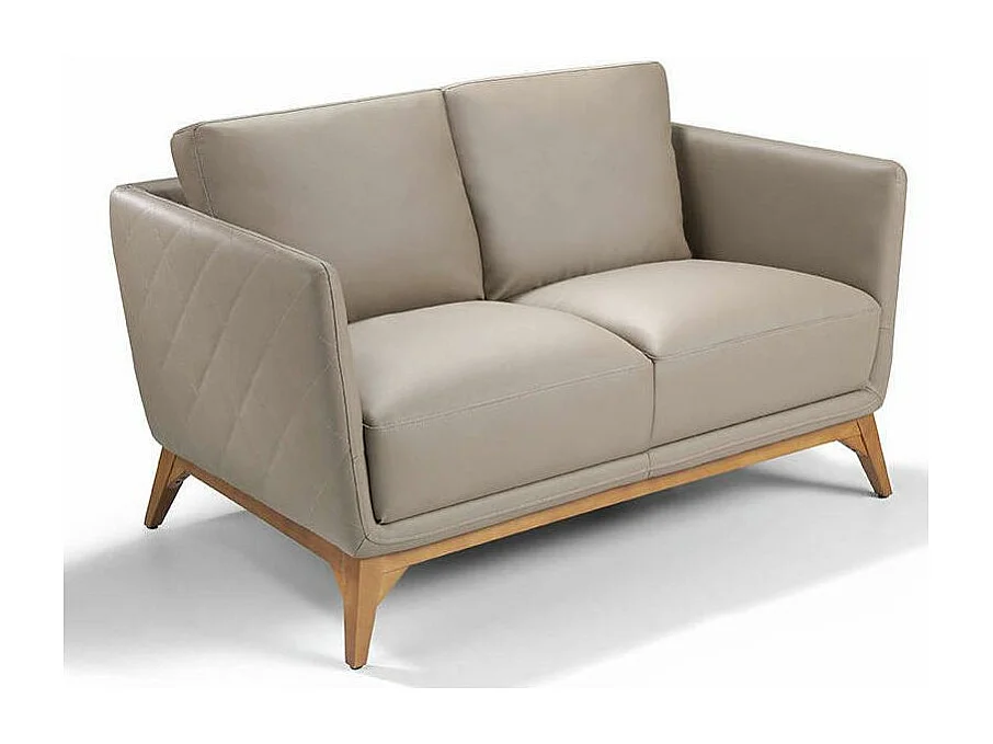 Canapé 2 places contemporain cuir capitonné et bois noyer Kila-Couleur Aqua 20 Marron