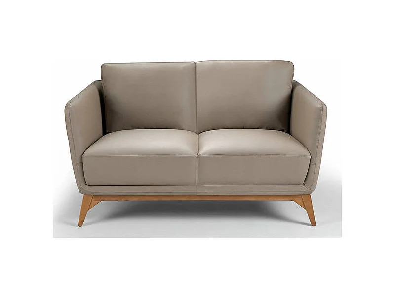 Canapé 2 places contemporain cuir capitonné et bois noyer Kila-Couleur Aqua 10 Orange