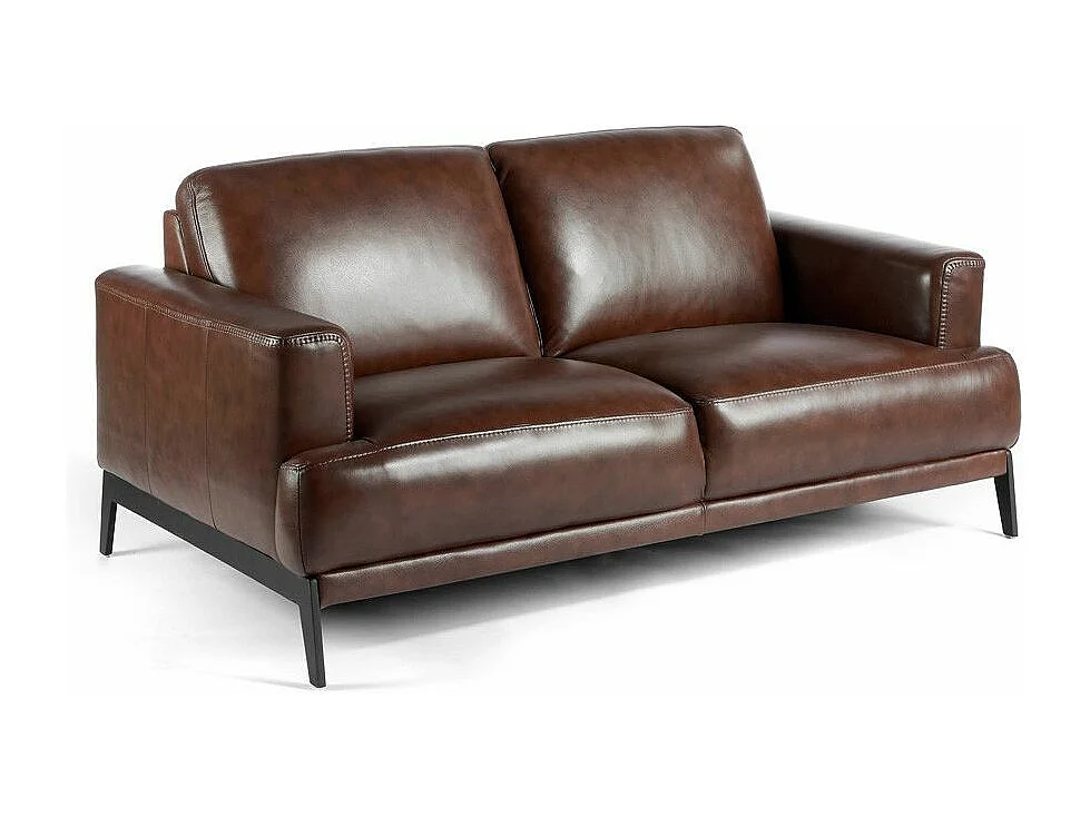 Sofá 2 plazas de piel y patas de acero inoxidable negro Yaro-Color Piel chocolate