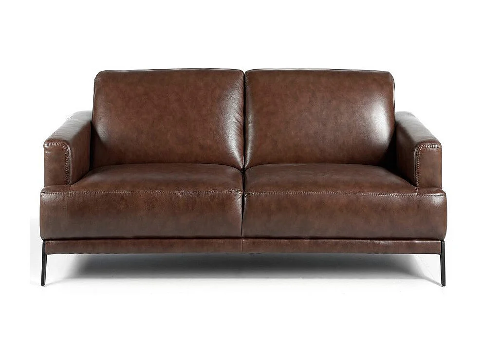 Canapé 2 places cuir et pieds acier noir inoxydable noir Yaro-Couleur Cuir Piel chocolat