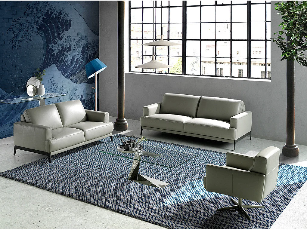 Canapé 2 places cuir et pieds acier noir inoxydable noir Yaro-Couleur Cuir Piel chocolat