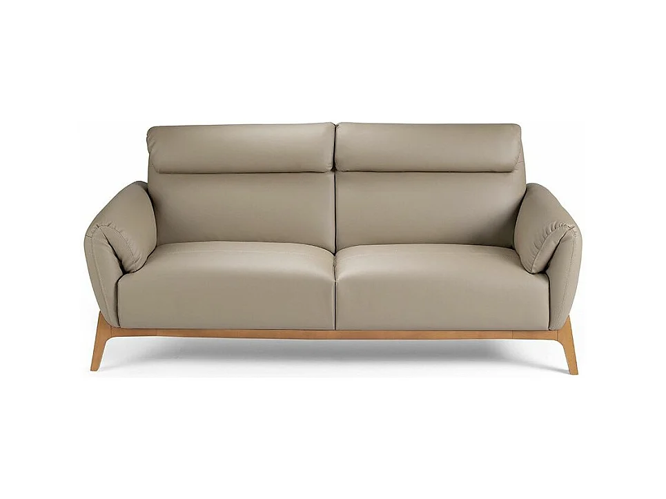 Canapé 3 places contemporain capitonné bois noyer et cuir Bima-Couleur Aqua 02 Crème