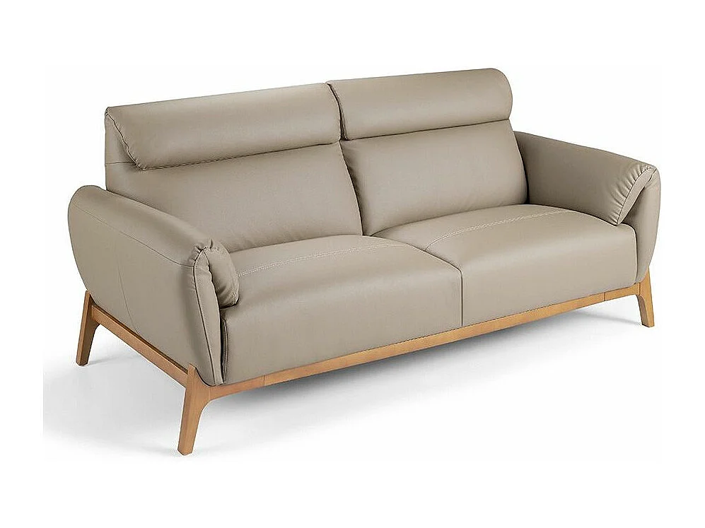 Canapé 3 places contemporain capitonné bois noyer et cuir Bima-Couleur Aqua 02 Crème