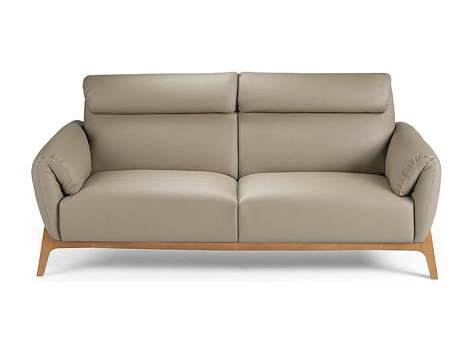 Canapé 3 places contemporain capitonné bois noyer et cuir Bima-Couleur Aqua 02 Crème