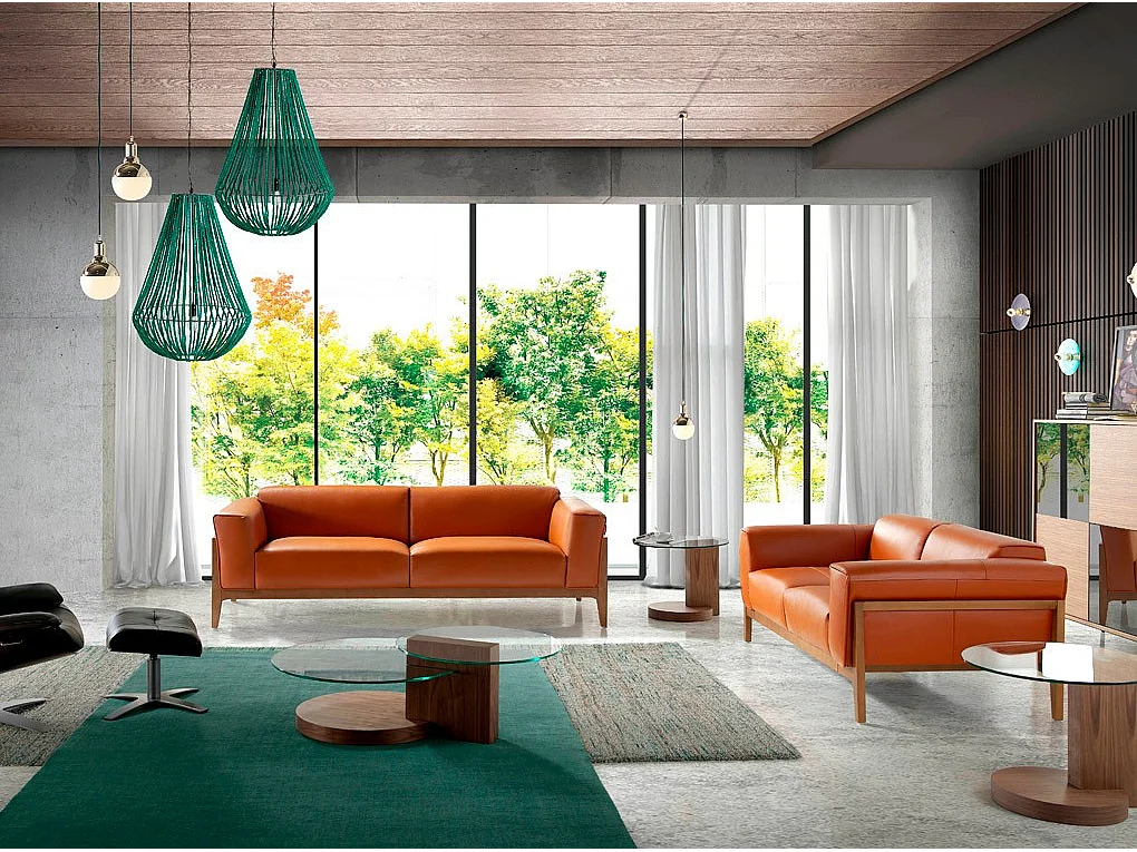 Canapé 3 places bois noyer et cuir Kilane-Couleur Aqua 75 Gris anthracite