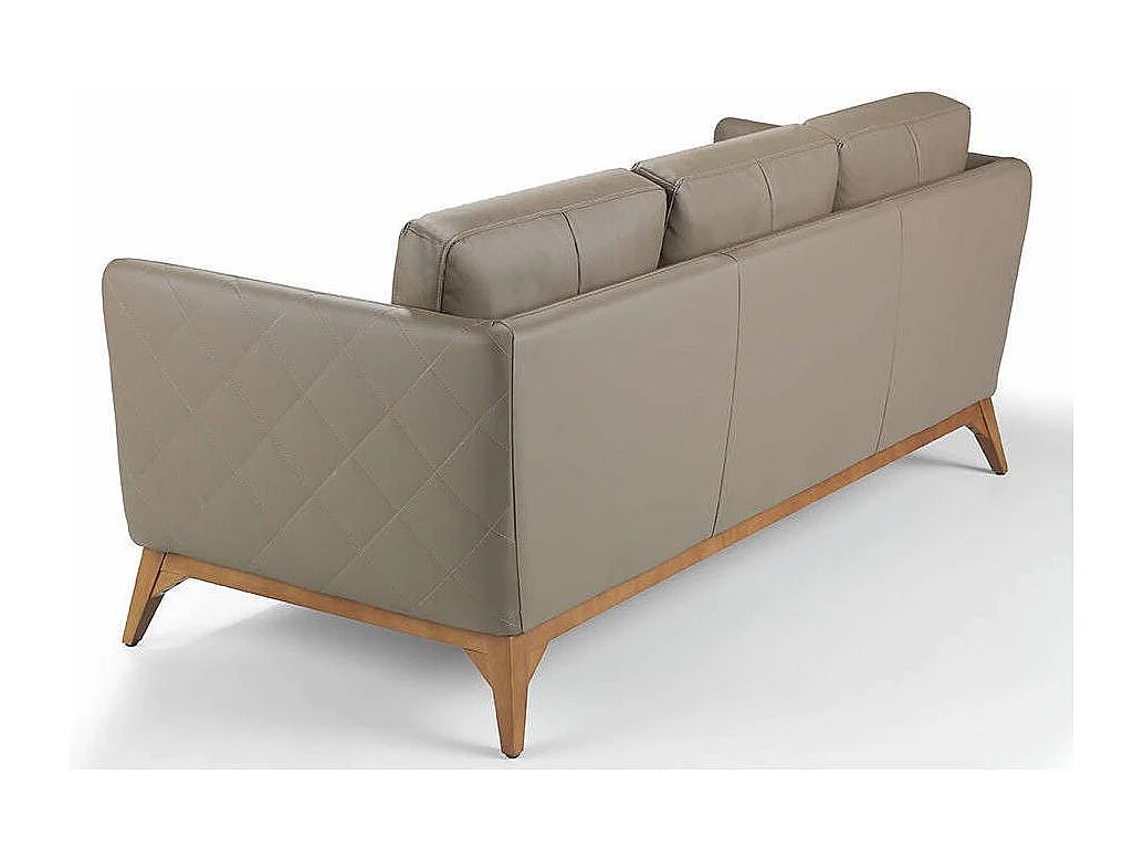 Canapé 3 places contemporain cuir capitonné et bois noyer Kila-Couleur Aqua 04 Beige