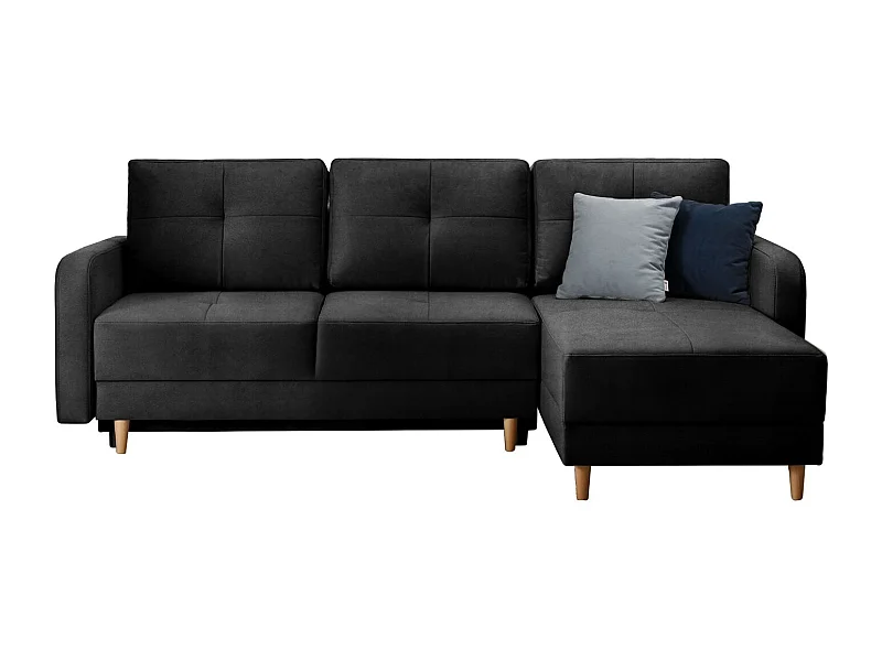 Canapé angle réversible Scandinave velours noir et pieds bois clair Kindo 240cm