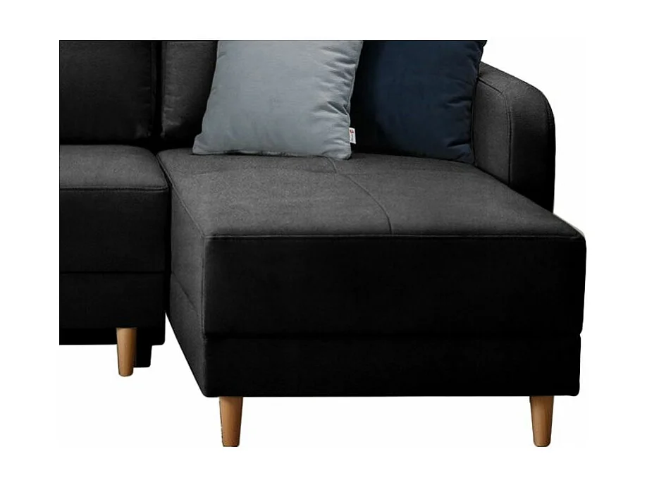 Canapé angle réversible Scandinave velours noir et pieds bois clair Kindo 240cm