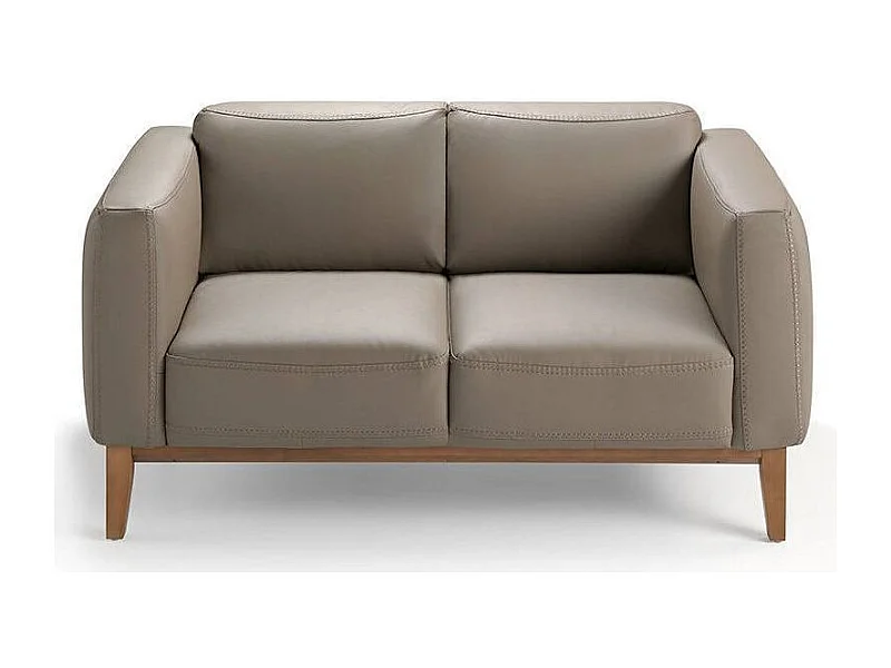 Canapé 2 places cuir et pieds bois noyer Kina-Couleur Cuir Piel café