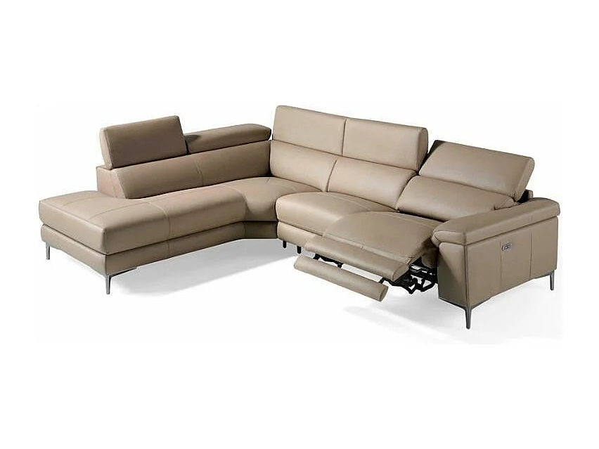 Canapé d'angle gauche cuir taupe et pieds acier inoxydable Armand