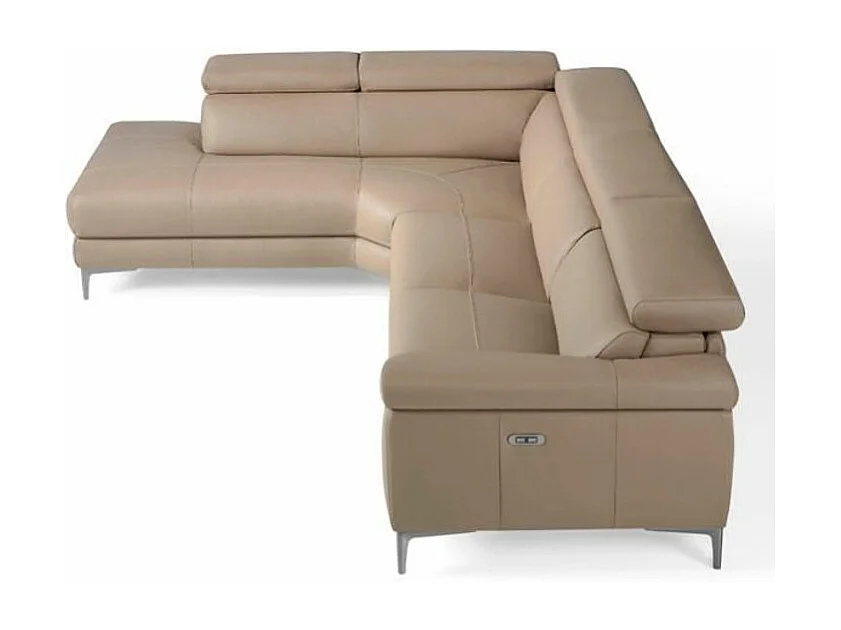 Canapé d'angle gauche cuir taupe et pieds acier inoxydable Armand