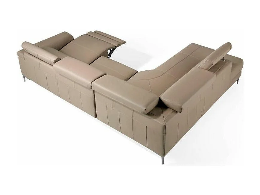 Canapé d'angle gauche cuir taupe et pieds acier inoxydable Armand