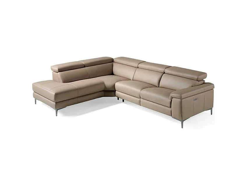 Canapé d'angle gauche cuir taupe et pieds acier inoxydable Armand