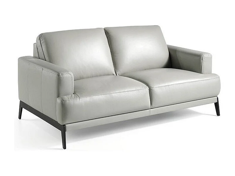 Canapé 2 places cuir et pieds acier noir inoxydable noir Yaro-Couleur Cuir Piel crema