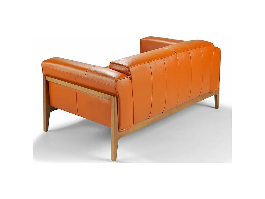 Canapé 3 places bois noyer et cuir Kilane-Couleur Aqua 11 Camel