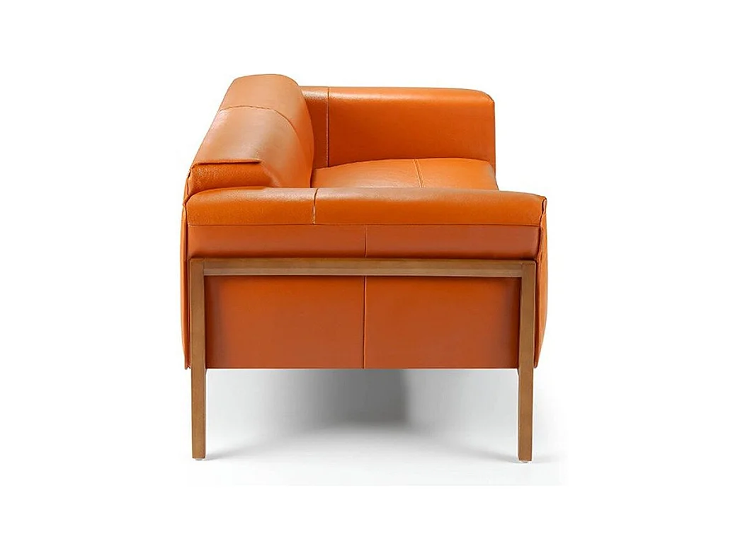 Canapé 3 places bois noyer et cuir Kilane-Couleur Aqua 11 Camel