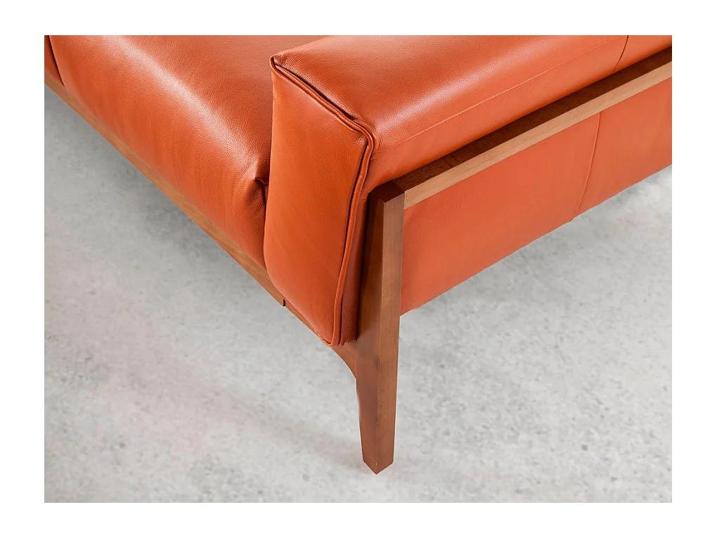 Canapé 3 places bois noyer et cuir Kilane-Couleur Aqua 11 Camel