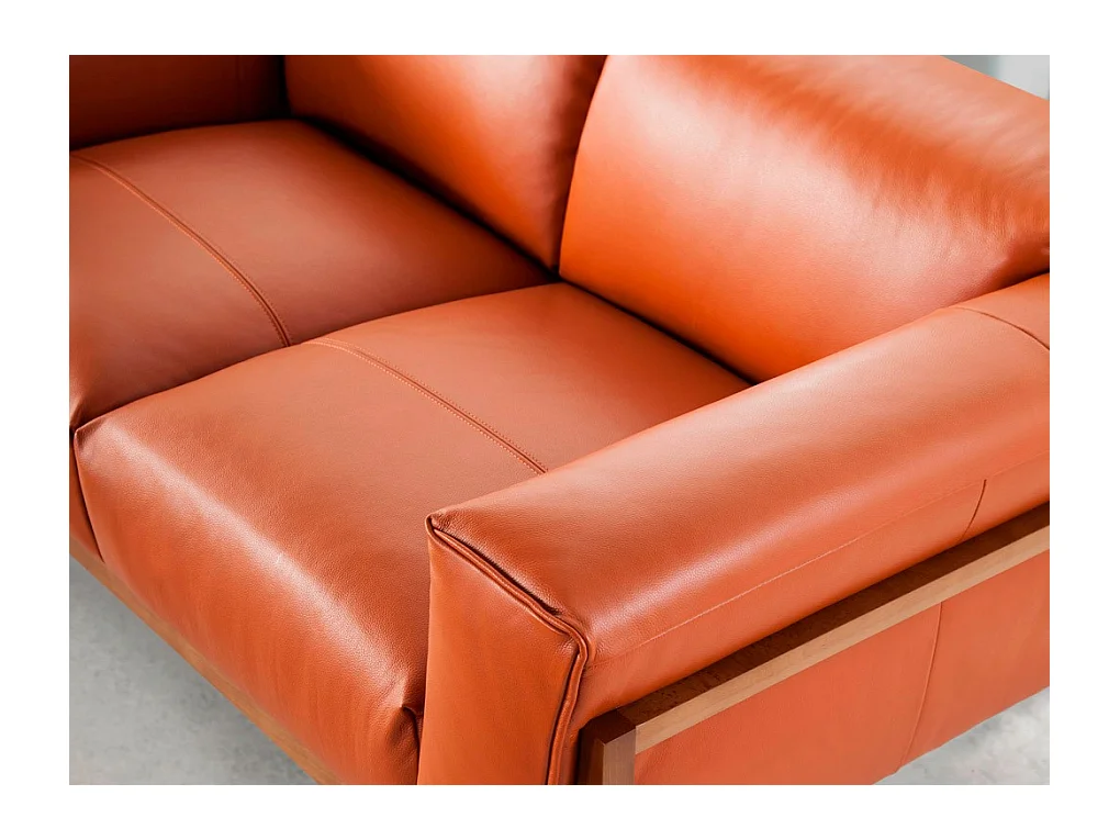 Canapé 3 places bois noyer et cuir Kilane-Couleur Aqua 11 Camel