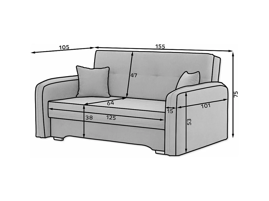 Petit canapé convertible original tissu marron Lany 155cm