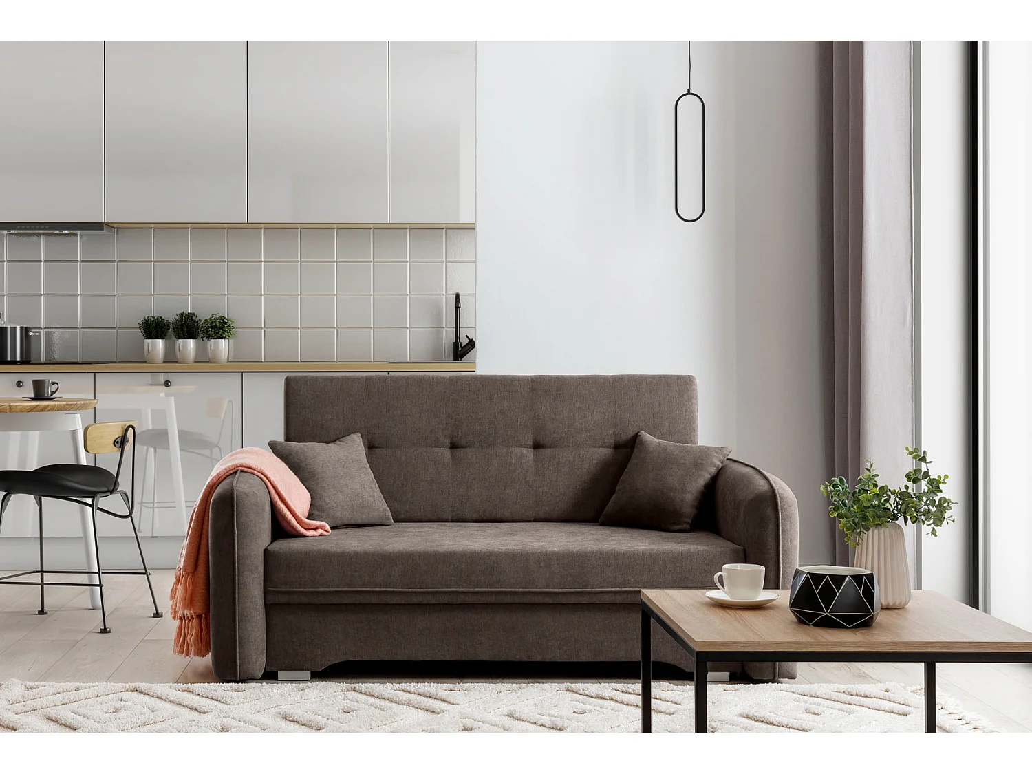 Petit canapé convertible original tissu marron Lany 155cm