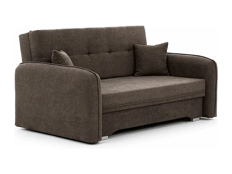 Kleine originele slaapbank in bruine stof Lany 155 cm