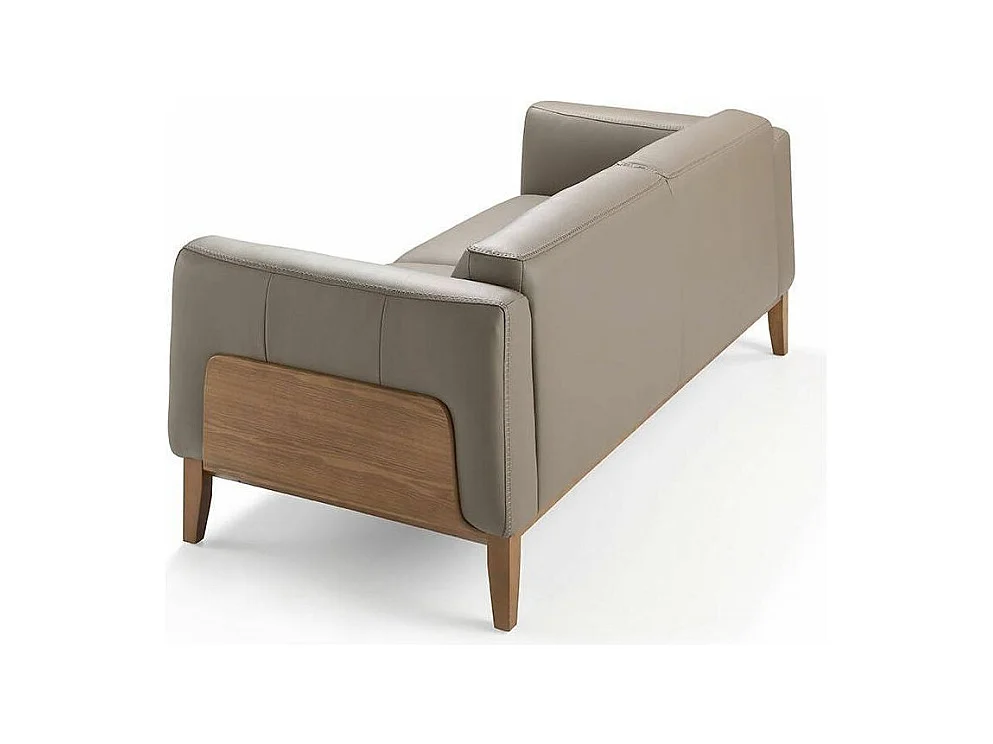 Canapé 3 places cuir taupe et pieds bois pin Kina-Couleur Cuir Piel cuero