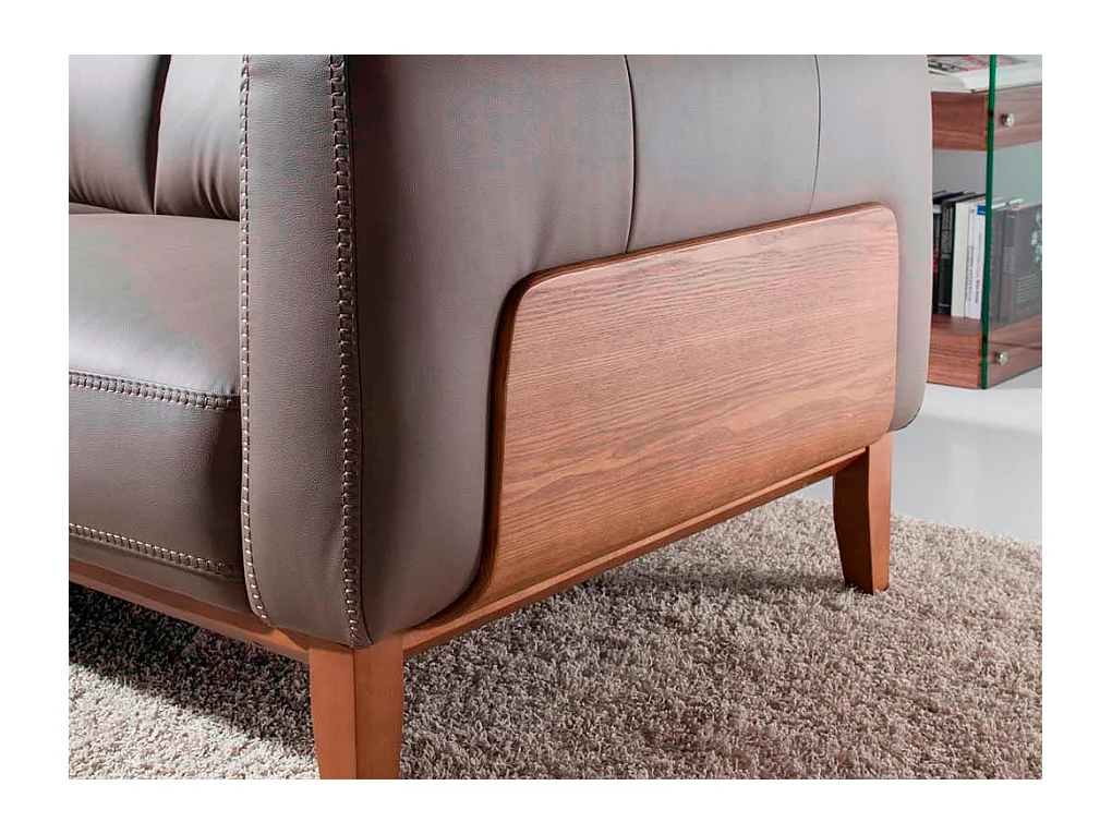 Canapé 3 places cuir taupe et pieds bois pin Kina-Couleur Cuir Piel cuero