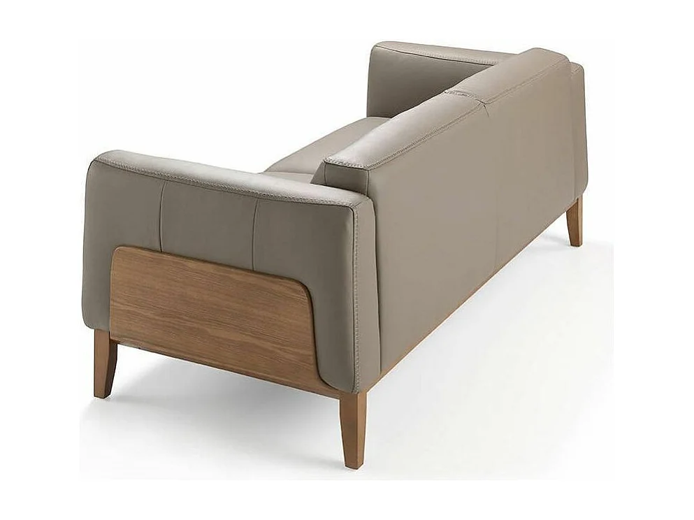 Canapé 3 places cuir taupe et pieds bois pin Kina-Couleur Cuir Piel cuero