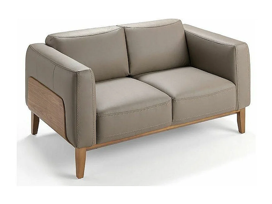 Canapé 2 places cuir et pieds bois noyer Kina-Couleur Cuir Piel antracita