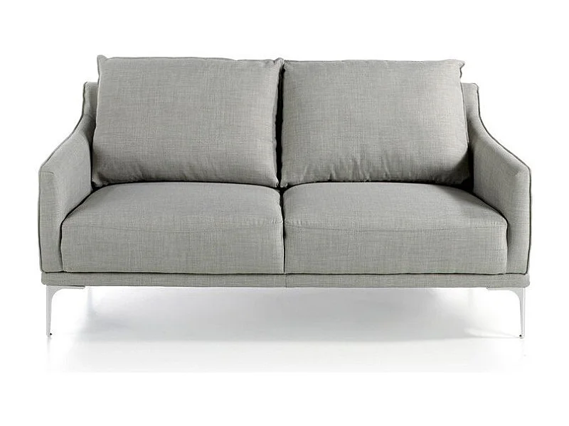 Canapé design 2 places tissu gris clair et acier chromé Kira